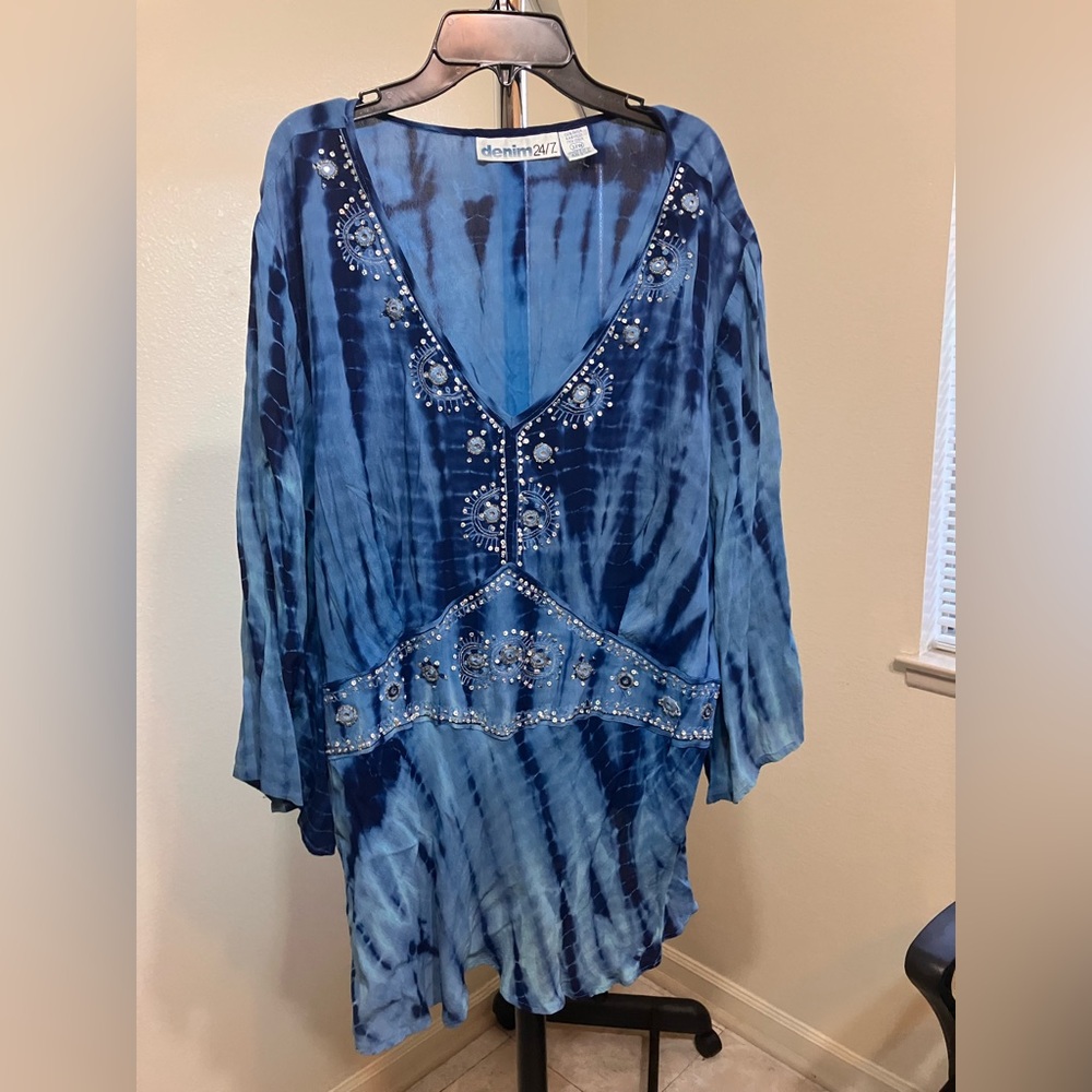 Denim 24/7 Blue Tie-Dye Tunic with Embellishments